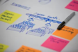 Atelier de conception de l'expérience client en magasin sur tableau blanc